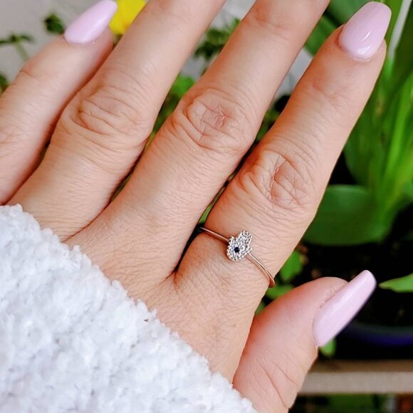 Women's 925 Thin Sterling Silver Hand Ring Dainty Small Minimalist Amulet Ring - Picture 9 of 9
